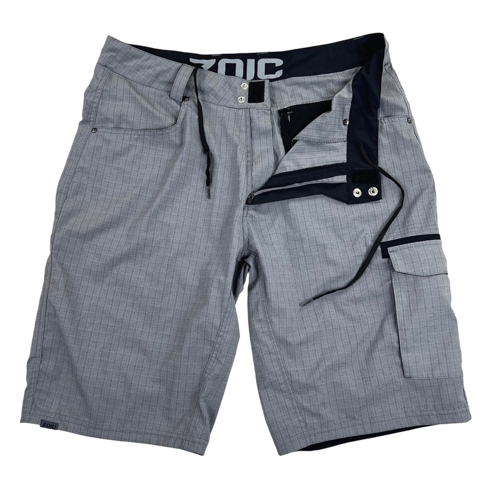 Zoic Ether Mountain Bike Shorts Men's XL Gray Check Stretch Cargo MTB Trail 12" - Picture 3 of 13